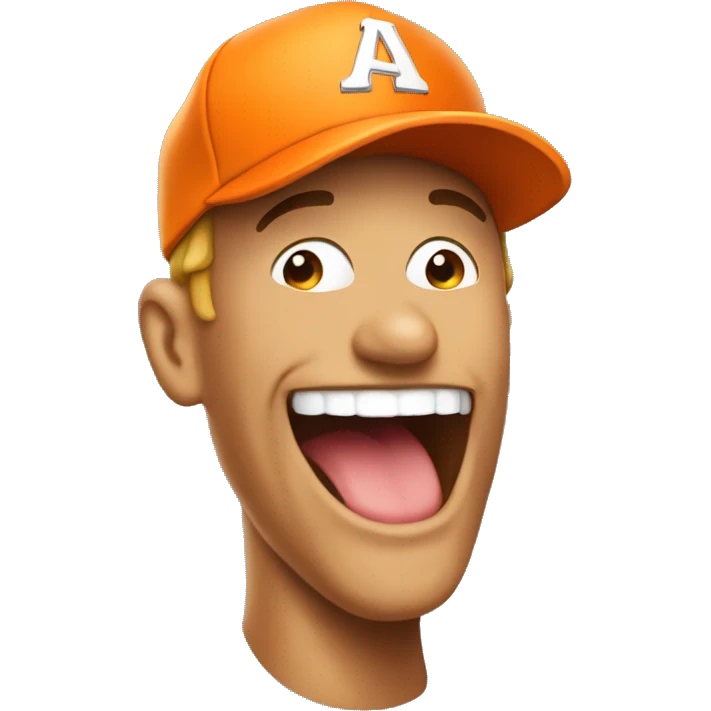 Guy with orange baseball hat laughing his ass off  emoji
