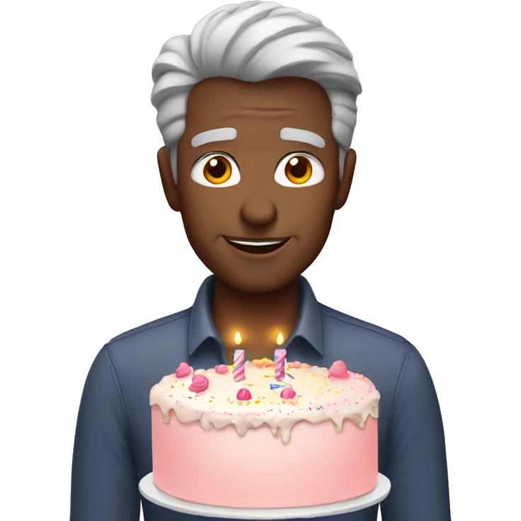Gray haired with birthday cake emoji