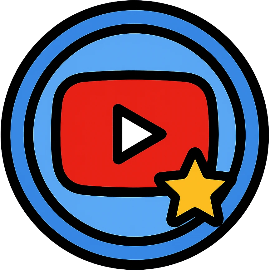 YouTube subscriber Discord role icon with round frame, YouTube logo and a star, bright and eye-catching emoji