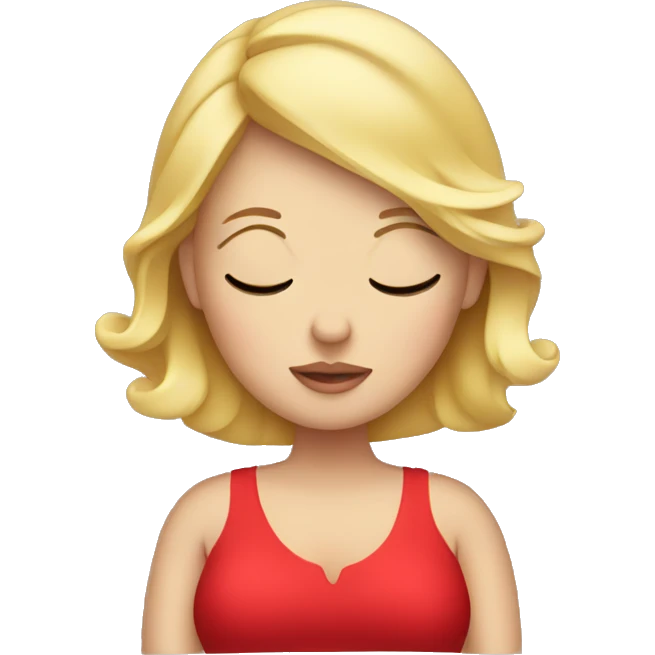 Blonde pregnant woman with close eyes wearing red dress emoji