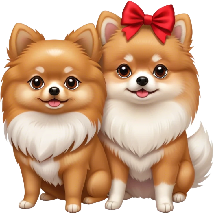 White Pomeranian and red Pomeranian with bow emoji