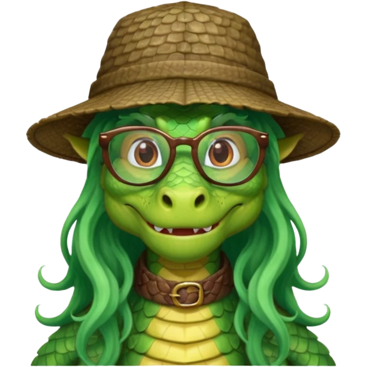 long hair dragon with hat and glasses emoji