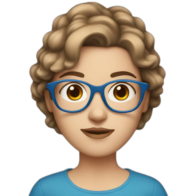 White girl with blue tipped short brown hair and blue glasses emoji