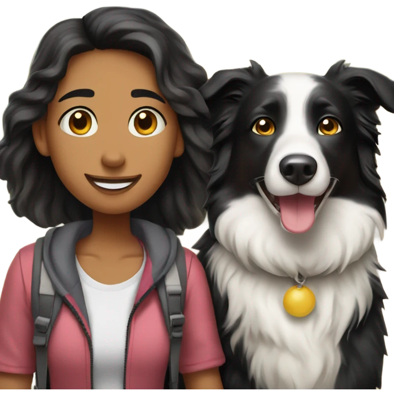 border collie dog walking with his girl owner emoji