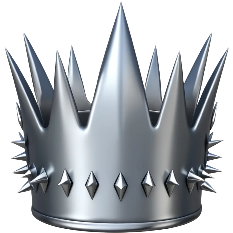 A spiked crown emoji made of silver chrome, sharp yet rounded metallic ...