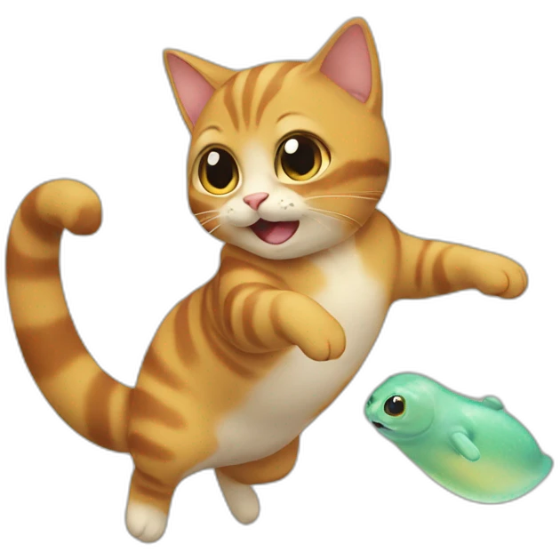 Cat doing a flip on a squirttle emoji