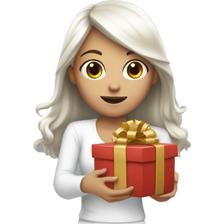 white scene girl holding gifts in her hands emoji