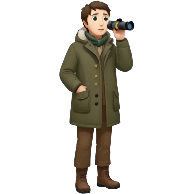 henry David thoreau full body looking up  birdwatching with binoculars in snow emoji