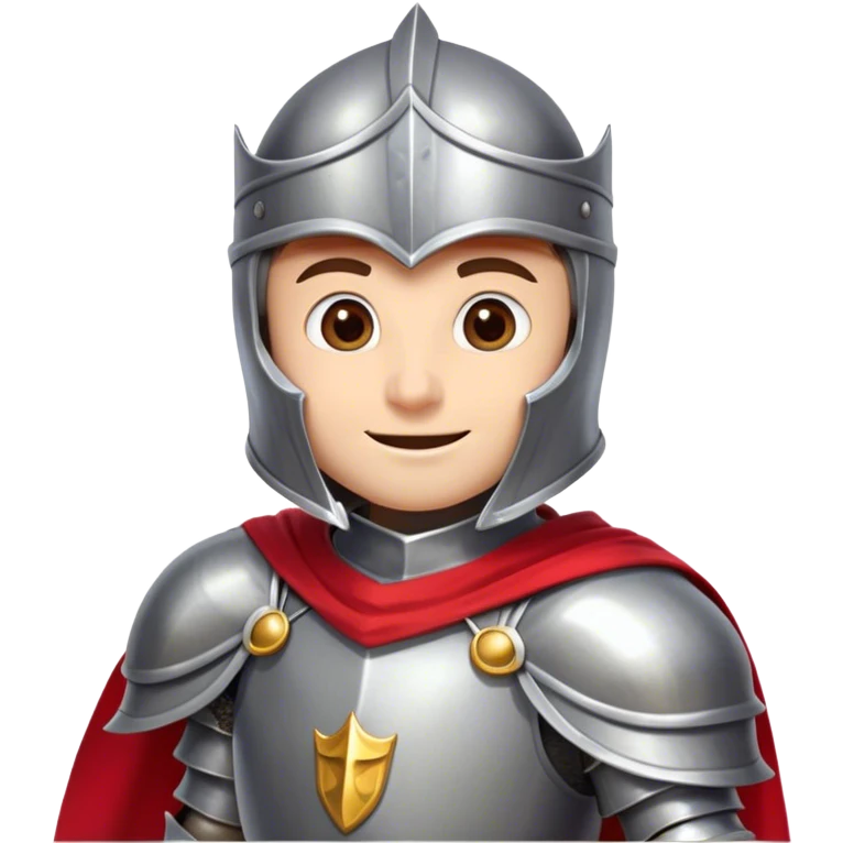 side-view RPG character asset in a clean. The character is a brave knight with exaggerated, rounded features and minimal linework. They wear polished armor in silver tones, with a bright red cape flowing behind them. The face should have large, expressive eyes and a friendly smile that’s clearly visible even from the side view. Keep proportions simple and cartoony. The stance is slightly turned to emphasize the character’s side profile (facing right), with one hand on the hip and the other resting on a sheathed sword at the waist. The colors should be vibrant and easy to read, with smooth shading reminiscent of typical emoji designs. Include two variations: one idle pose and one simple walking pose, each capturing the playful, streamlined look of emoji-like characters. emoji
