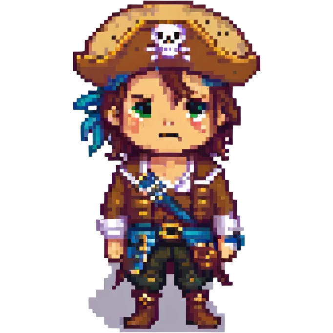 sad pirate pirate character, pixel art style emoji