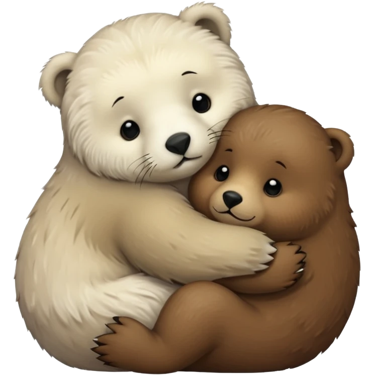 small white seal hugging a big brown bear emoji