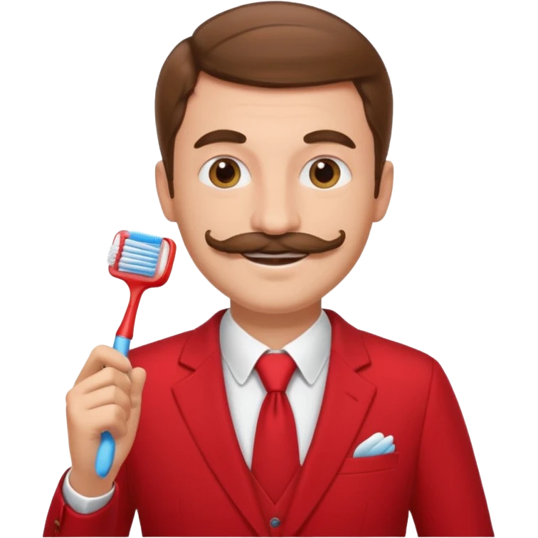 brown haired man with toothbrush-mustache and red suit emoji