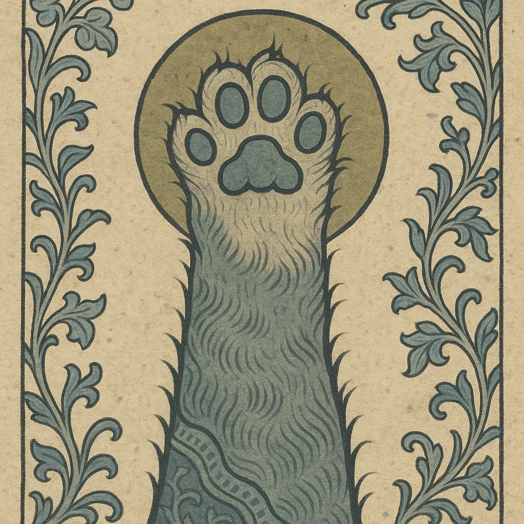 fluffy cat paw, medieval art style, ornate details, vintage colors emoji