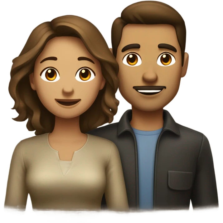 Un homme et une femme au cheveux brun foncé avec leur HUSKY beige doré emoji