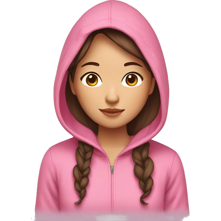 Asian girl in pink hoodie with brown medium hair emoji