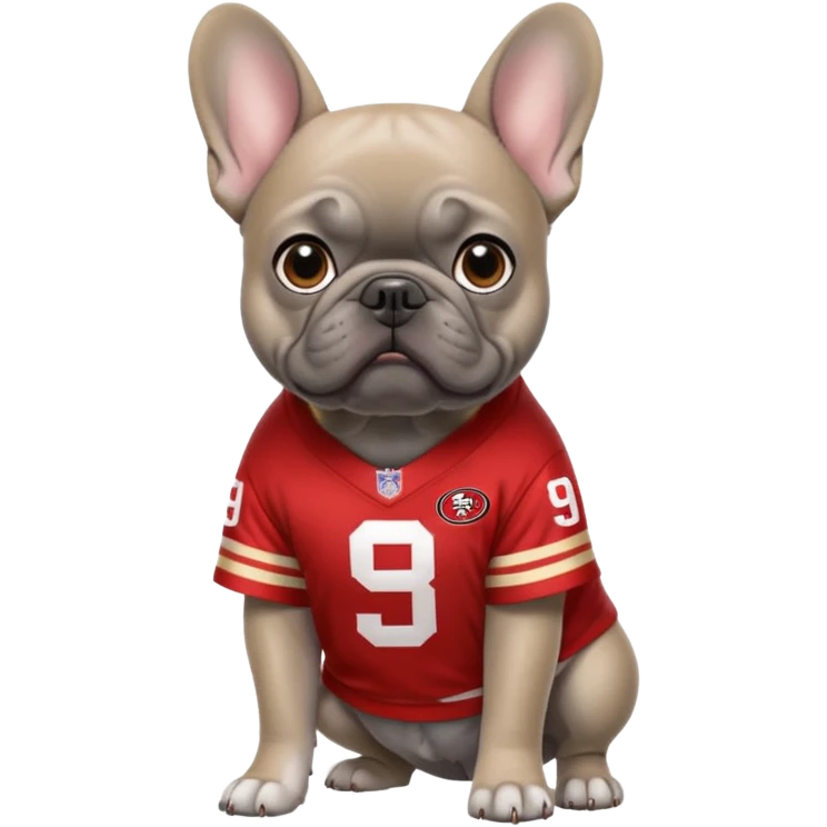 Gray French bulldog in 49ers emoji