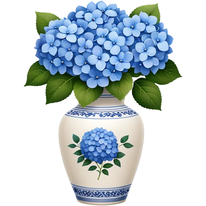 white handleless vase with blue flowers emoji