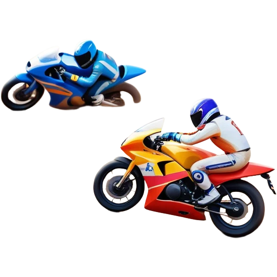 A sleek racing car and motorcycle speeding on a track, leaving a trail of dust behind. The scene captures the thrill of high-speed competition, with blurred motion and vibrant colors, highlighting the dynamic energy of motorsport. emoji