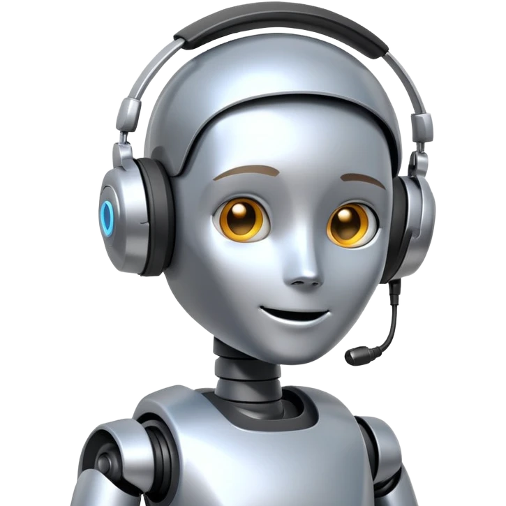 Helpful robot customer support agent with headset in chat bubble emoji