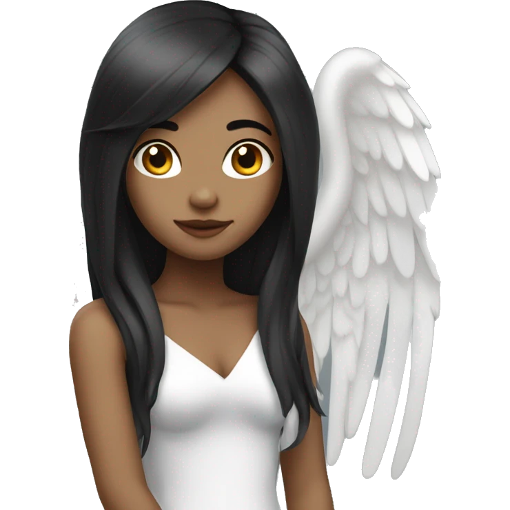 A female angel with long black hair and white skin emoji