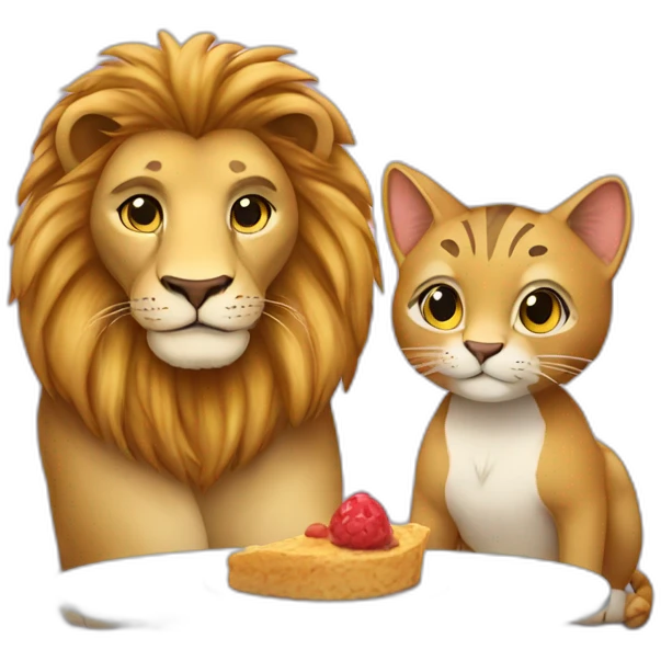 Lion on a date with a cat emoji