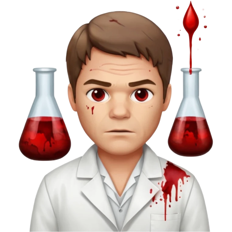 Dexter Morgan in a lab coat, blood stains and mysterious atmosphere emoji