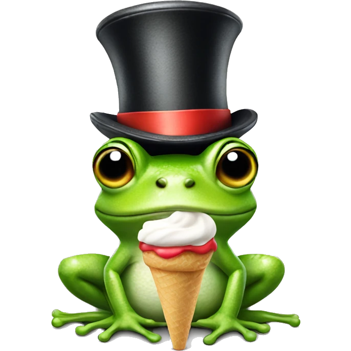 Frog wearing top hat eating icecream emoji