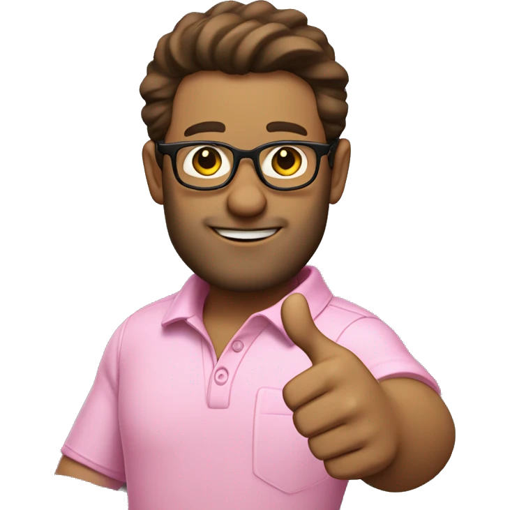 brown hair, glasses, pink polo, thumbs up, old, no beard emoji
