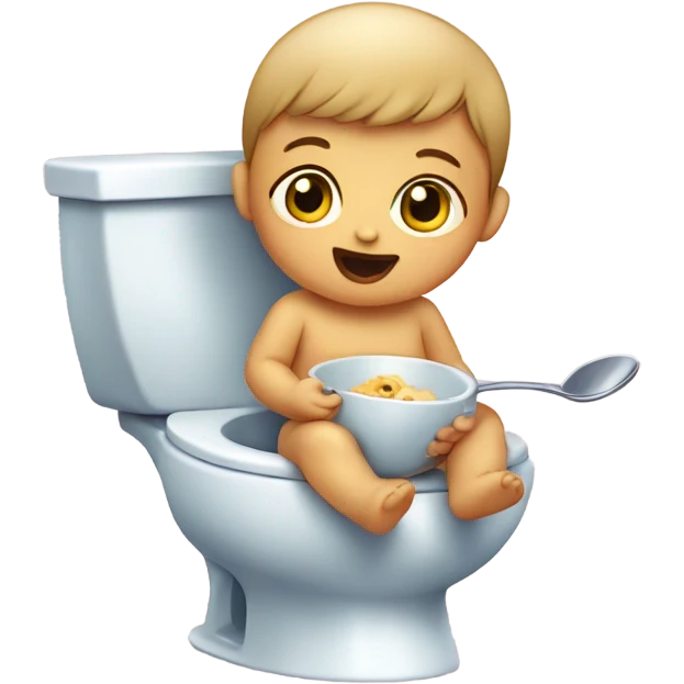 Baby on the toilet eating a spoon emoji