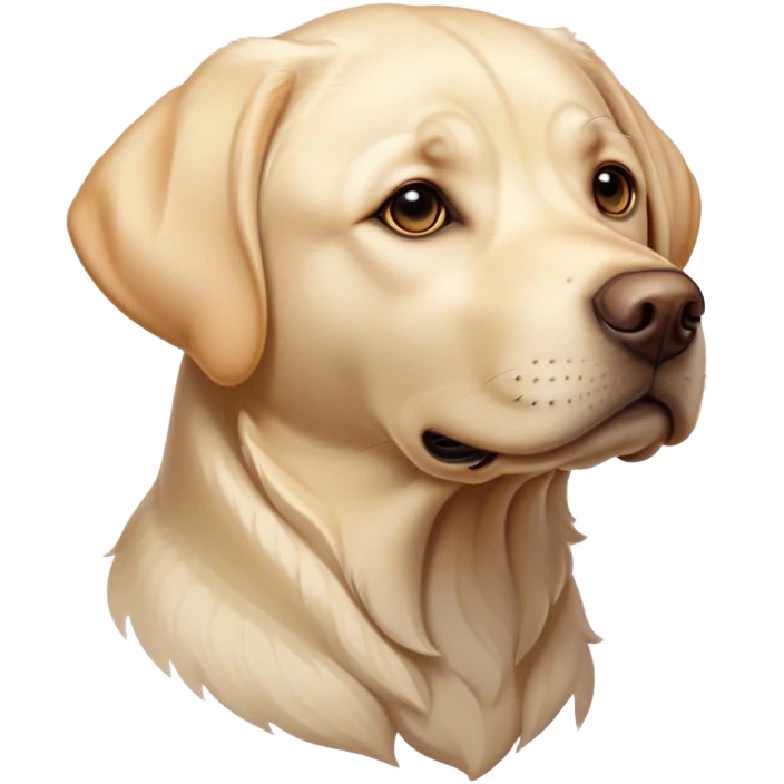 Cinematic Noble Cream Labrador Portrait Emoji, Poised and regal, with a strong, athletic build and a smooth, well-groomed cream Fur, deep-set soulful warm eyes, Simplified yet sharp and sophisticated features, highly detailed, glowing with a soft, dignified glow, high shine, intelligent and gentle, stylized with an air of grace, focused and attentive, soft glowing outline, capturing the essence of a watchful and loving companion, so majestic it feels as though it could bound out of the screen with effortless authority! emoji
