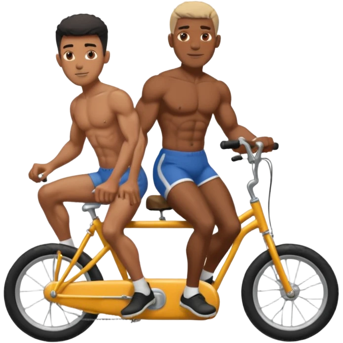 Black big men without shirt riding an old small bike emoji