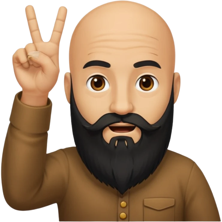 A bald man with a bushy black long beard sticking his middle finger up emoji