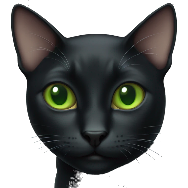 black cat with white chest and green eyes emoji