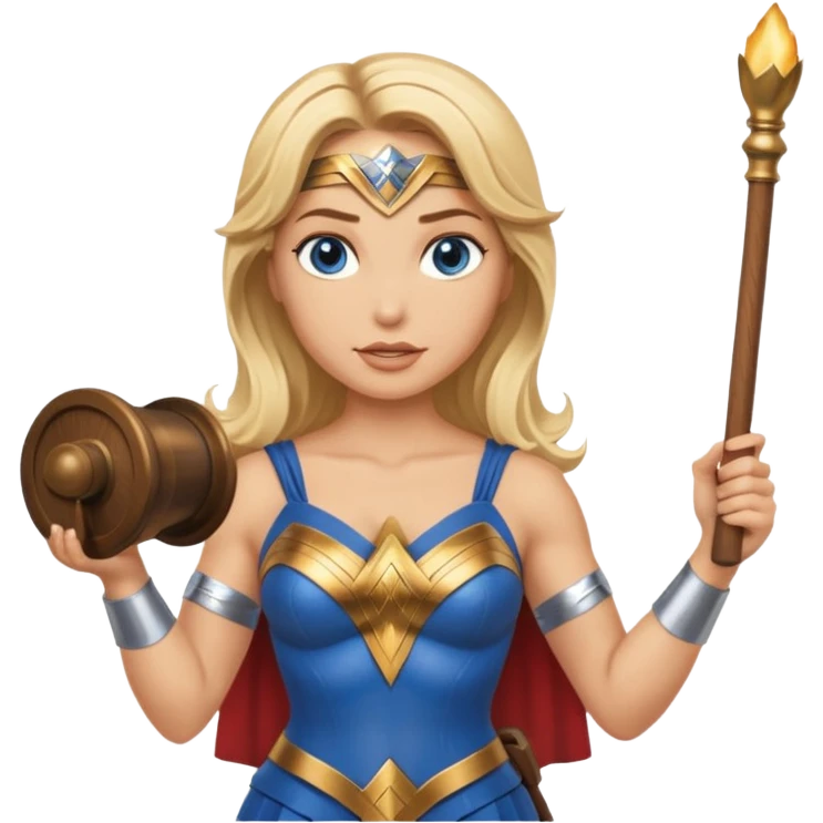 Blonde blue eyes Wonder Woman holding bell and baton emoji