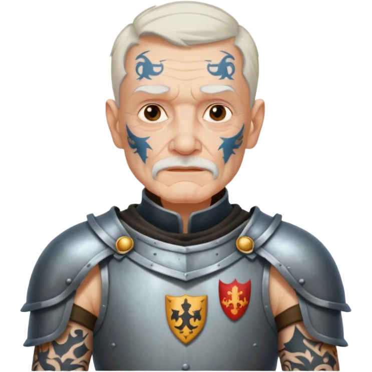 elderly tattooed knight, tattooed shoulder emoji