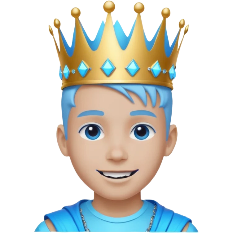 boy neon cyberpunk light blue happy crown white and blue emoji