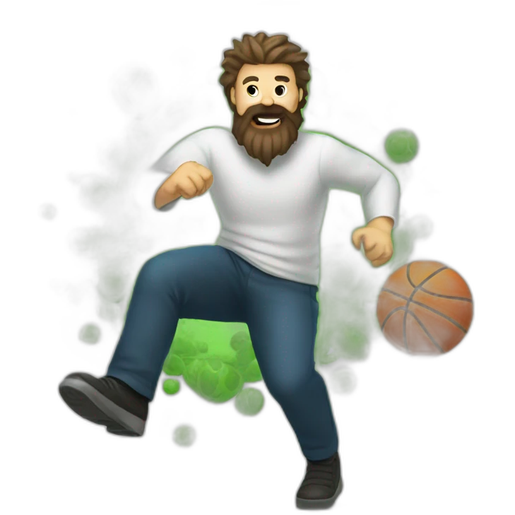 man with beard kicking virus as ball emoji