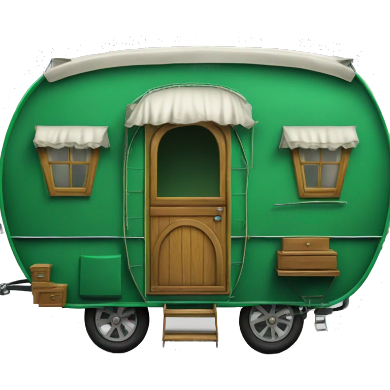 Realistic emerald green vintage round gypsy caravan wagon camper emoji