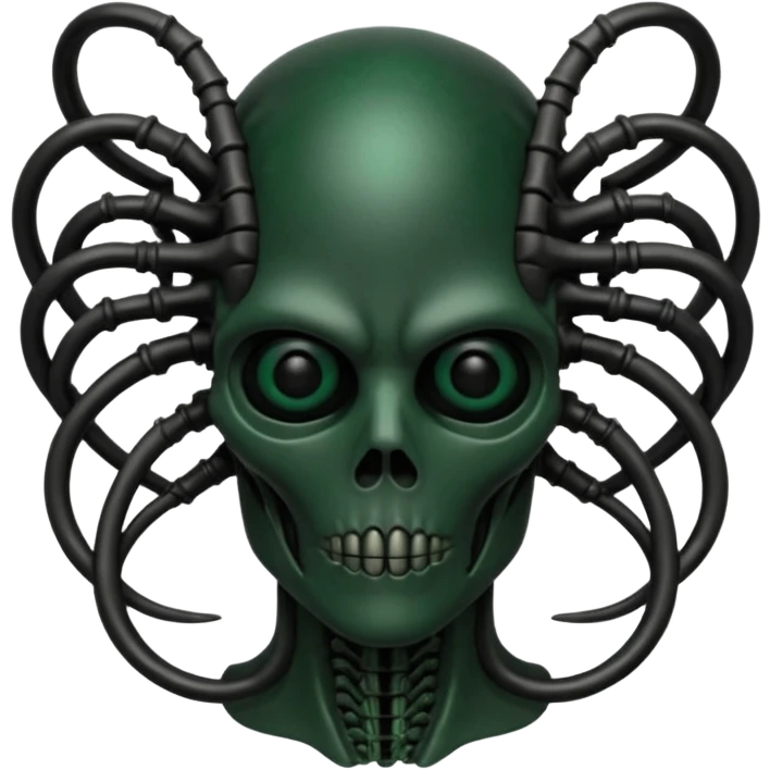 HR giger, wires, dark green, black flesh, head. dark black bones and skin emoji