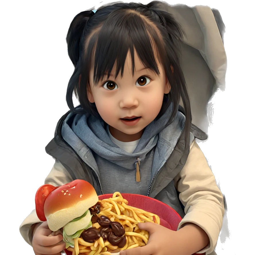 realistic girl enjoying food emoji