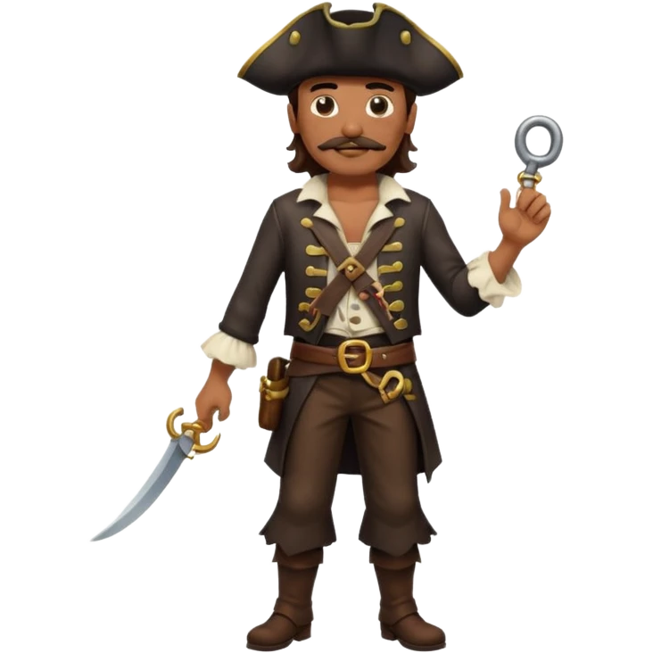 Pirate full body with dark brown wavy hair and mustache  emoji