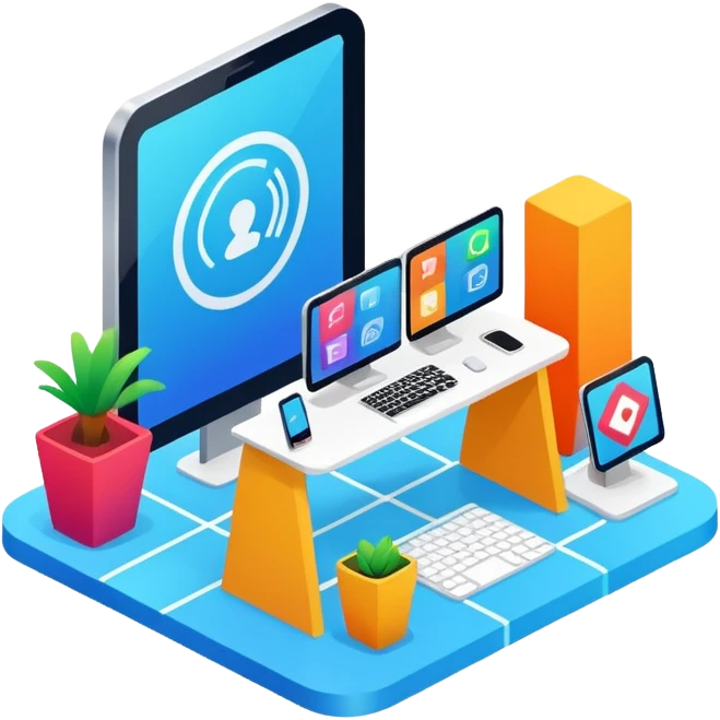 isometric, image of modern user experience with mobile, desktop portal, kiosk etc emoji