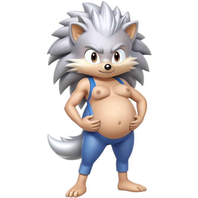 Silver the hedgehog character with pregnant belly emoji