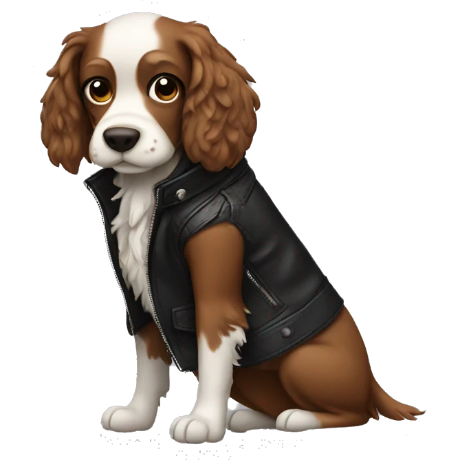 Spaniel wearing a leather jacket emoji
