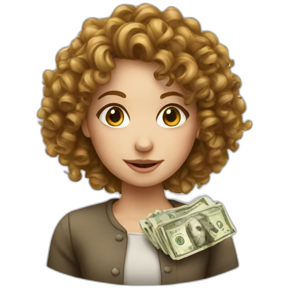 Curly European Girl and money emoji