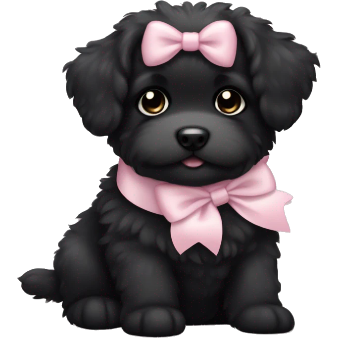fluffy fat black puppy with pale pink bow emoji