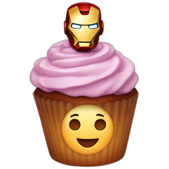 Happy cupcake with iron man on top emoji