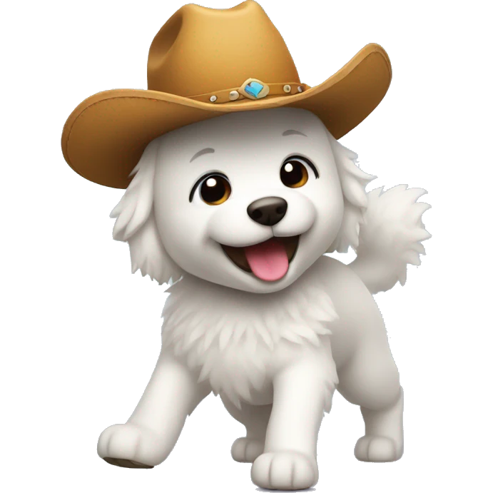 white fluffy dog with cowboy hat dancing emoji