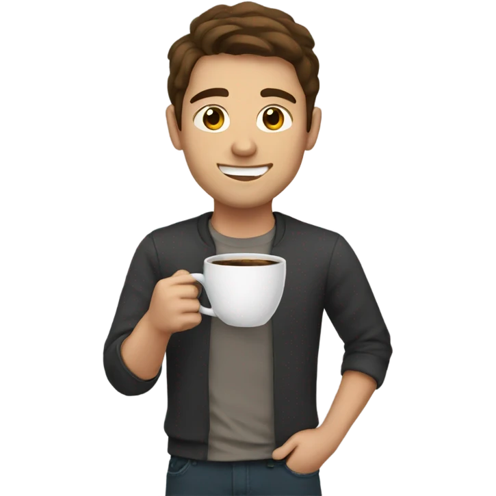 male with brown hair with coffee emoji