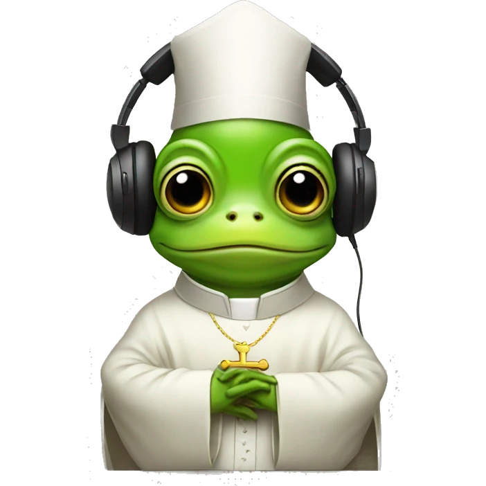 frog wearing headphones dressed as a priest emoji